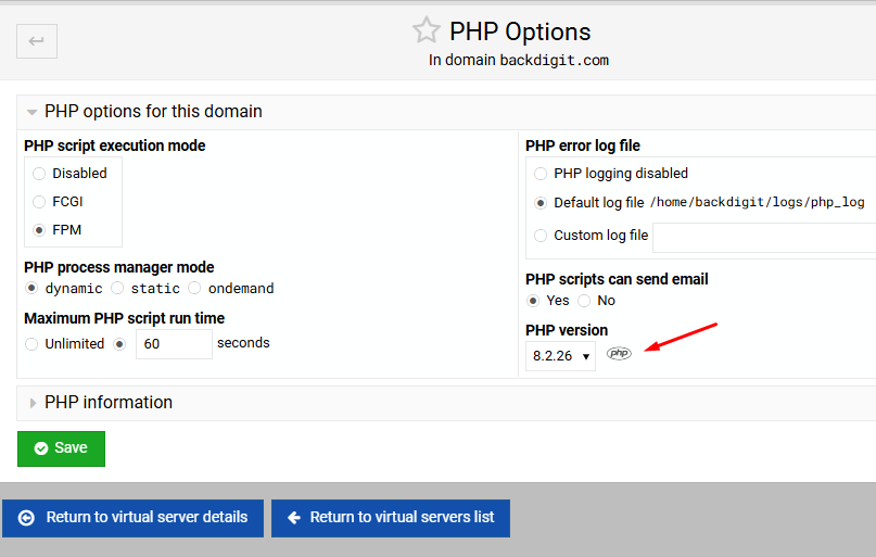 Configurazione di Più Versioni PHP in Virtualmin