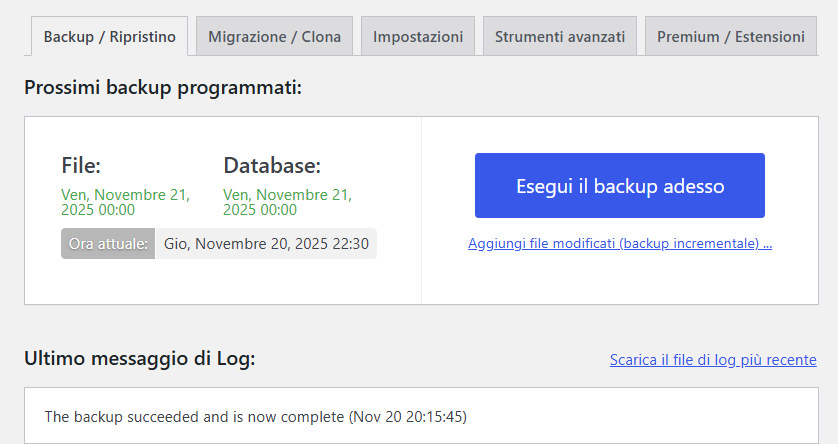 backup WordPress con UpdraftPlus