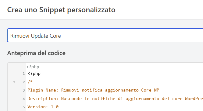 Disabilitare notifica aggiornamento WordPress