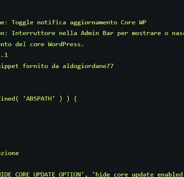 Bloccare avvisi aggiornamento WordPress con interruttore nella barra admin