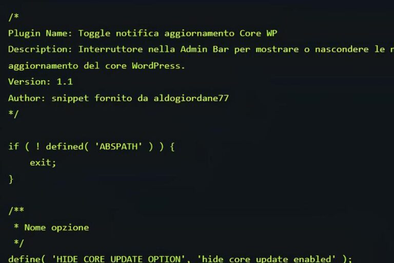 Bloccare avvisi aggiornamento WordPress