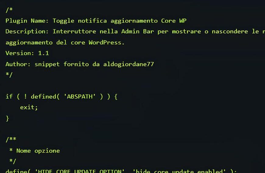 Bloccare avvisi aggiornamento WordPress