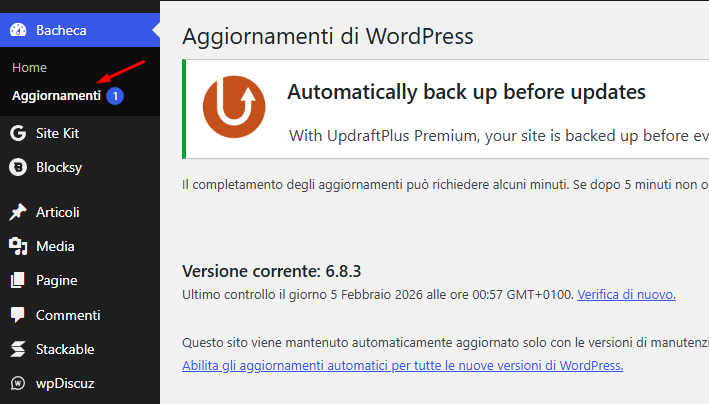 Bacheca > Aggiornamenti wordpress 6.9.1